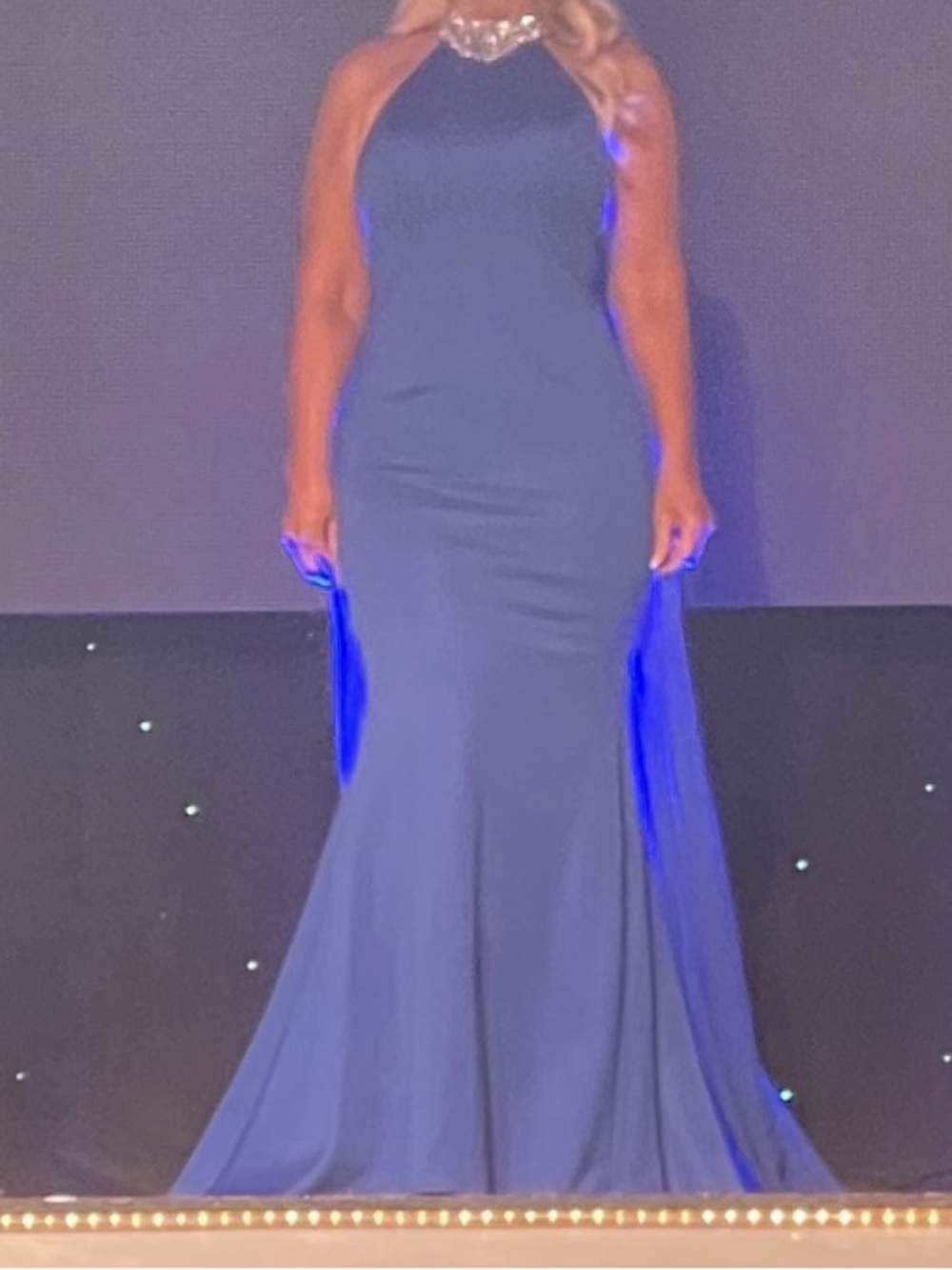 Johnathan Kayne Elegant Royal Blue Halter Evening Gown